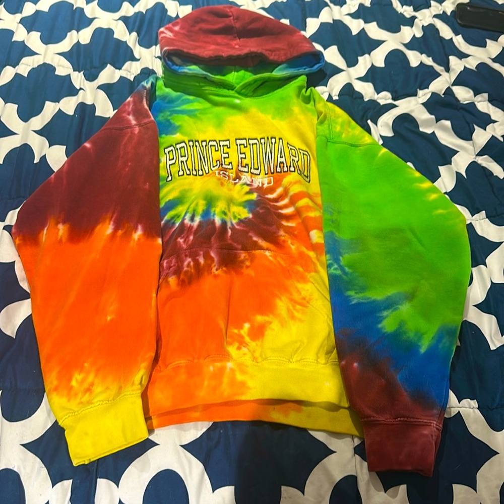 Tie die, Prince Edward Island sweater.